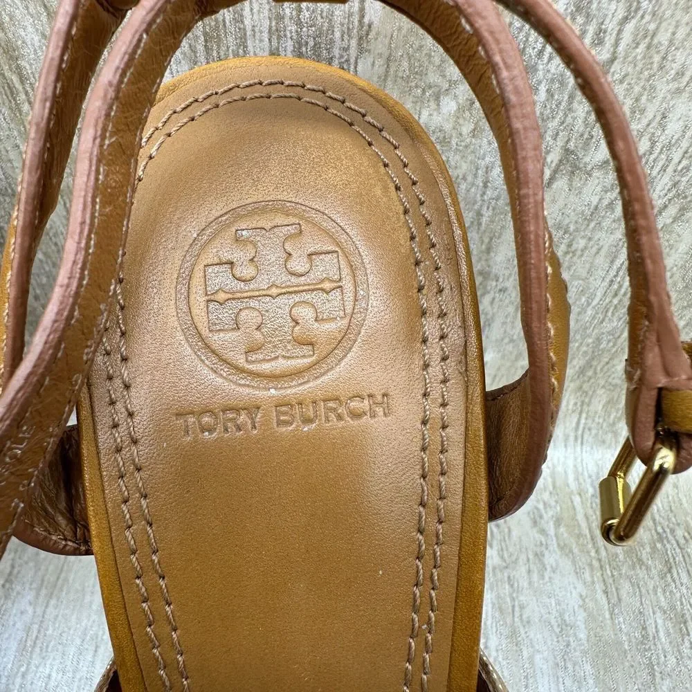 Tory‎ Burch Charlene Gold Ankle Strap Gladiator High Heels Sandals 8.5 Pumps